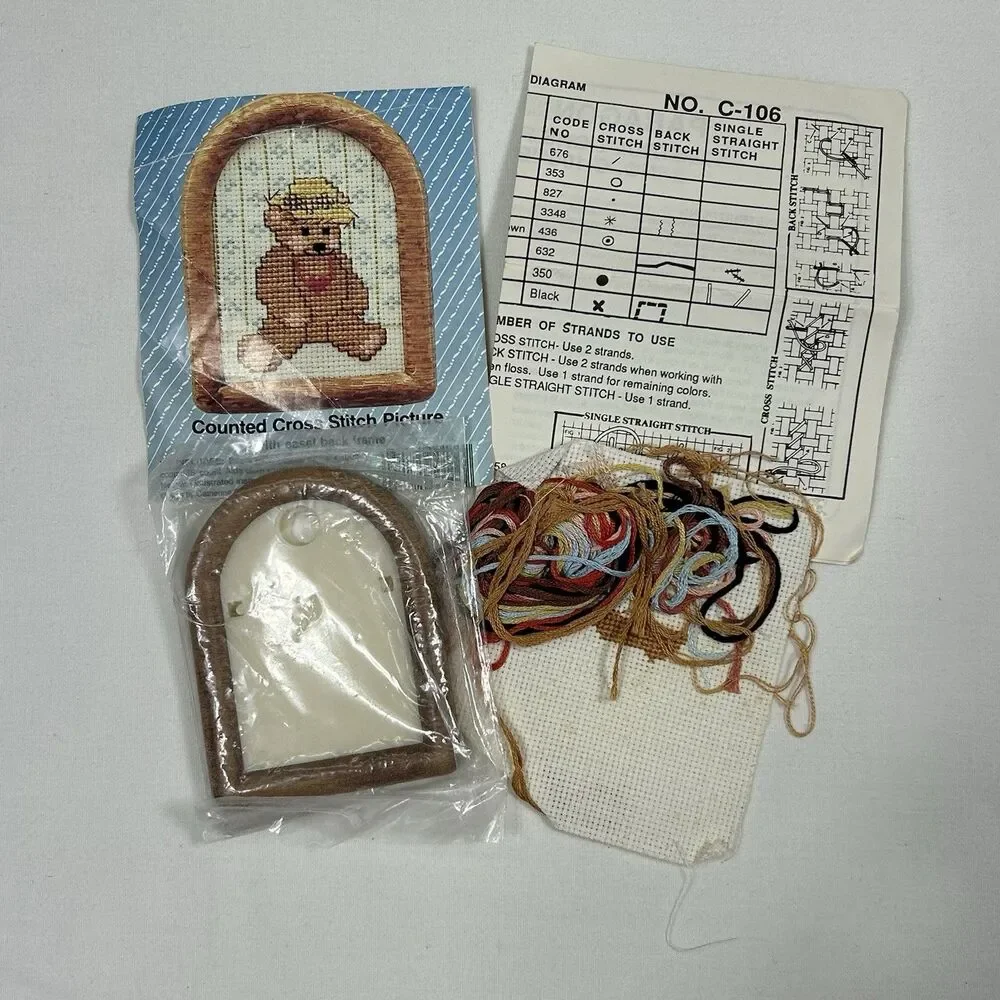 Vintage Cross Stitch Kits Burdett Designs For The Needle Ornaments Frame-*READ